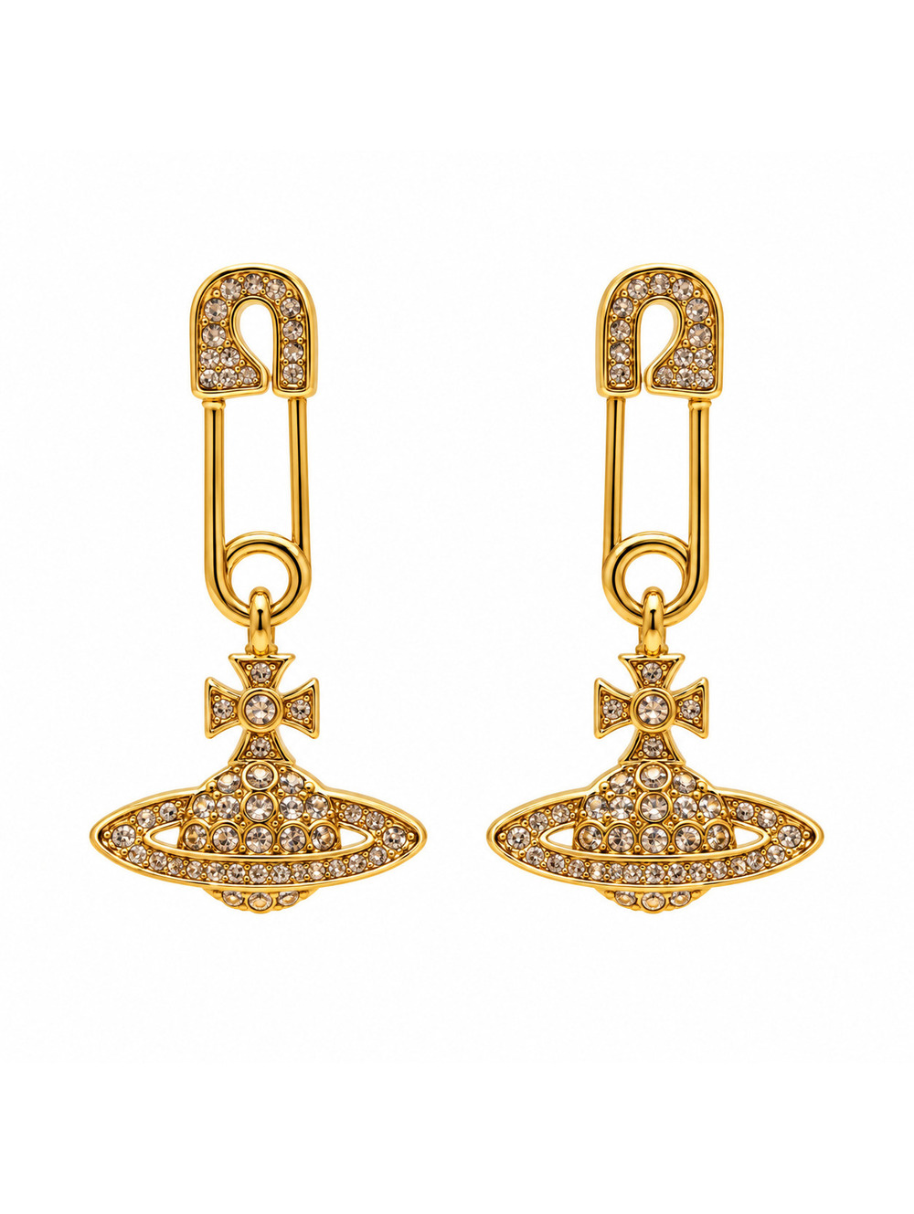 Vivienne Westwood Lucrece Crystal Orb Safety Pin Drop Earrings